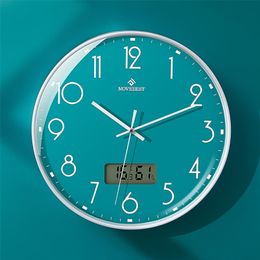 Wall Clocks 12 Inch Living Room Wall Clock Silent Quartz Clock Led Display Furniture Decoration Wall Clock 220909