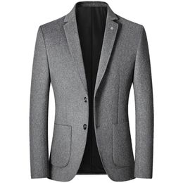Men's Wool Blends Fashion Men's Casual Boutique Pure Color Business Woolen Slim Suit Jacket Dress Blazers Coat 220909