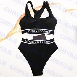 Black Sports Bra Briefs Swimsuit Letter Womens Swimwear Outdoor Beach Bathing Suits