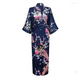 Ethnic Clothing Sexy Bride Bridesmaid Wedding Dressing Woman Japanese Kimono Dress Peacock Print Satin Silk Yukata Bathing Robe Nightgown