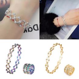 Bangle 2 In 1 Magic Retractable Ring Bracelet Creative Stretchable Twist Folding Crystal Rhinestone Bracelets Women Jewelry Gift