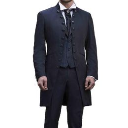 Men's Suits Blazers Double Breasted Wedding Suits with Stand Collar 3 piece Custom Groom Tuxedos Man Set Suit Long Jacket Vest with Pant Fashion 220909