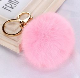 Real Rabbit Fur Ball charms Key Rings Soft Lovely Gold Metal Key Chains Pom Poms Plush Keychain Car Keyring Bag Earrings Accessories