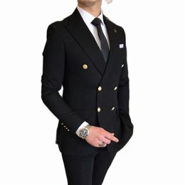 Men's Suits Blazers Fashion Lapel Black Men Wedding Prom Dress Suits Double Breasted Men Suits Groom Party Tuxedo 2 Pieces Set 220909