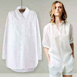 Women's Blouses Cotton 2022 Spring Summer Women Long White Shirt Long-sleeved Loose Sexy Club Blouse Lady Female Clothing Tops 0.24