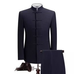 Men's Suits Blazers Tailor Made Chinese Style Stand Collar Suit Men's Two-piece Tang suit Wedding Man Dress Mao Suits Set 220909