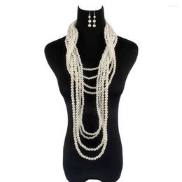 Necklace Earrings Set Classic Exaggerated Creative Multi-layer Pearl Epoxy Resin Luxury Tassel Long Sweater Jewelry