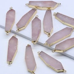 Irregular Long Natural Pink Quartz Pendants Charm Double Buckle Raw Rose Crystal Stone Pendulum Jewelry for Necklaces Accessories