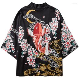 Этническая одежда рыба карп сакура принт японского стиля пляж Кимоно -хаори, женщины, кардиган традиционная косплей азиатская одежда Юката женщина