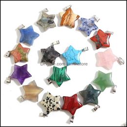 Charms 25Mm Big Carved Star Charms Natural Quartz Crystal Pendants Healing Stones Gemstone Pendant For Jewelry Makinig Drop Delivery Dh5Pw