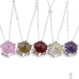 Pendant Necklaces Optional Mti-Color 6 Pcs/Lot Fashion Sier Jewelry Round Crystal Bi-Colored Tourmaline Gems Necklace Pendants Chains Dhc4C