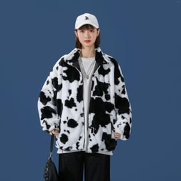 Men's Jackets Autumn Winter Cow Printed Coats Men Soft Zipper Jacket Fashion Causal Loose Outerwear Couples Clothing Male Female Plus Size