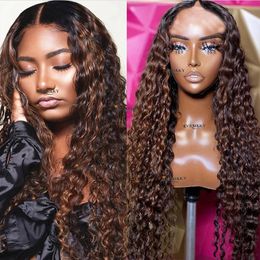 Ombre Chocolate Brown Deep Cruly Wave wig V Part 100% Virgin Human Hair Women U Shape Unprocessed Half Wig Peruvian 250Density 30In'