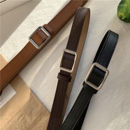 Belts 105cm Women's Fine Belt Square Buckle Trousers Sweater Dress Decoration Thin Leather Waistband Solid Color Slim Strap