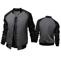 Mens Jackets Autumn Winter Selling Mens Baseball Jacket Big Pockets and Leather Sleeves Casual Sports Standup Collar Jacket 220909