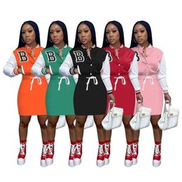 Designer Womens Dresses Embroidered Letters Sexy Buttock Long Sleeves Casual Skinny Dress With Pocket Temperament Comfortable Skirts Sexy Women Clothing