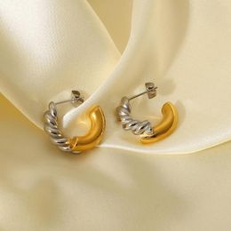 Hoop Earrings 2022 INS Golden Colour Stainless Steel Twist Stitching Glossy Titanium Ladies Celebrity Jewellery Gifts