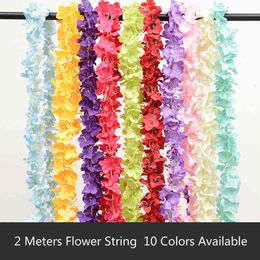 Faux Floral Greenery 2 Metre Artificial Hydrangea Flower String Birthday Party Home Decoration Wedding Arch Flowers Photography Props DIY Flower Wall J220906