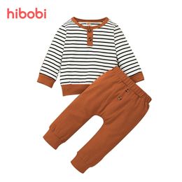 Clothing Sets hibobi born Baby Boy Clothes Stripe Print Long Sleeve Shirt Top and Pant 2pcs Autumn Outfit Set Kids Clothing Sets 220909