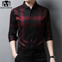 Men's Casual Shirts High Quality Men Shirts Slim Fit Silk Dress Shirt Spring Long Sleeve Casual Plaid Shirts Camisa Masculina C728 220908