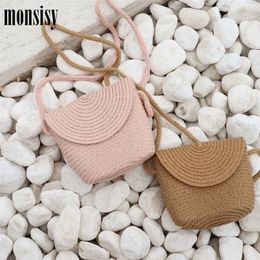 Backpacks Monsisy Fashion Straw Bag For Girl Women Small Handbag Summer Kid Straw Crossbody Bag Children Wallet Ladies Coin Beach Bag 220909