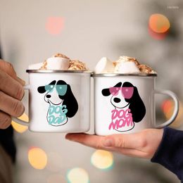 Mugs Dog Mom/Dad Print Creative Enamel Handle Party Beer Cocoa Coffee Tea Cups Couple Camping Cup Breakfast Dessert Oat Milk Mug