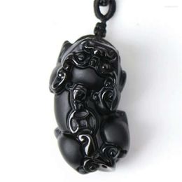 Pendant Necklaces Genuine Natural Black Obsidian Gems Pi Xiu Shape Crystal Stone For Necklace Women Men 38 18mm