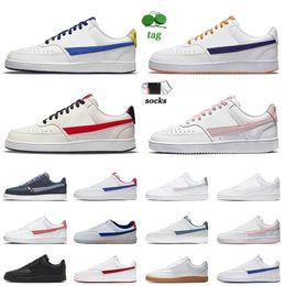 Court Vision Low Platform Top Leather Shoes Fashion 2022 Classic Black White Gum Pink Oxford University Red Photo Dust Silver Mens Womens Skate Sneakers