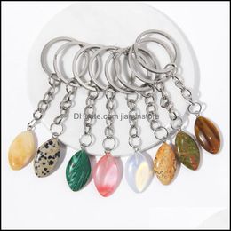 Keychains Oval Leaf Natural Stone Keychain Agates Pendant Key Ring For Women Men Car Holder Handbag Hangle Accessories Jewellery Drop D Dhoku