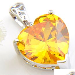 shiny gemstones Canada - Pendant Necklaces 6Pcs 1Lot Sweet Shiny Yellow Crystal Heart Cubic Zirconia Gemstone 925 Sterling Sier Women Wedding Necklaces Pendan Dh04G