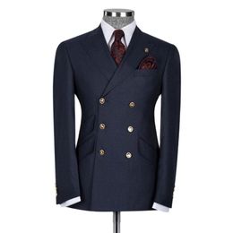 Men's Suits Blazers Navy Blue Classic 6 Buttons Men Suits Slim Fit 2 Piece Jacket Pants/Double Breasted Wedding Groom Man Tailor-Made Clothes 220909