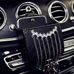 air bags auto UK - Car Organizer Leather Storage Box Crystal Diamond Auto Outlet Air Vent Glove Hanging Mobile Phone Bag Pouch