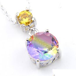 Pendant Necklaces Wholesale 12 Pieces/Lot Fashion Holiday Jewellery Bi Colour Tourmaline Gemstone 925 Sier Wedding Round Pendant Necklac Dh0Lr