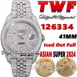 TWF V3 ew126334 cf126300 A2824 Automatic Mens Watch Iced Out Diamonds inlay Dial Stick Markers 904L Jubileesteel Diamond Bracelet Super Edition eternity Watches