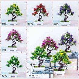 Faux Floral Greenery 15Heads Artificial Small Pine Plastic Bonsai Christmas New Year Festival Party Supplies Home Decoration Fake Plants Bonsai J220906