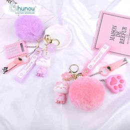 Keychains Cute Cartoon Plush Ball Cat Claw Anime Key Chain Fashion Cute Pink Cat Charm Key Chain Couple Fun Gift Bag Pendant Key Chain T220909