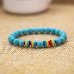 8mmTurquoise Rainbow Beaded Strands Bracelet Bangle For Diy Jewellery Women And Men Present Amulet Accessories