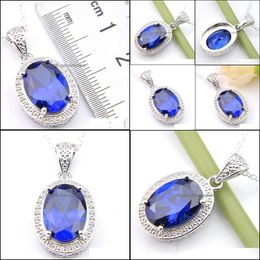 Pendant Necklaces New Vintage Oval Swiss Blue Topaz Gems Pendant Necklace 925 Sier Jewelry For Women Thanksgiving Gift Cz Zircon 1Inc Dhe6S