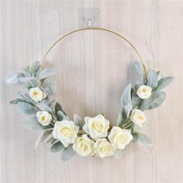 Decorative Flowers Cilected Nordic Artificial Flower Round Metal Wreath Wall Hanging Simulation Sun Door Home Decor Pendant