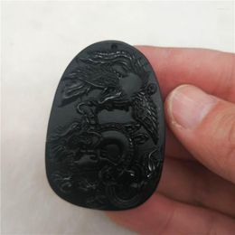 Pendant Necklaces Drop Natural Obsidian Dragon & Phoenix Lucky Necklace Men And Women Crystal Stone Pendants Jewellery Gift