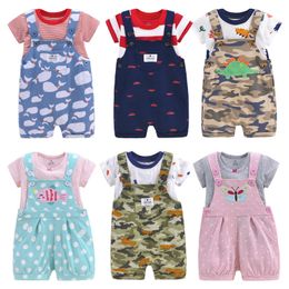 Overalls Brand born-24M Girls Baby Clothes Summer Baby Girls Romper Cute Girls Cartoon short Overalls Suit Cotton O-neck 2pc Baby Sets 220909