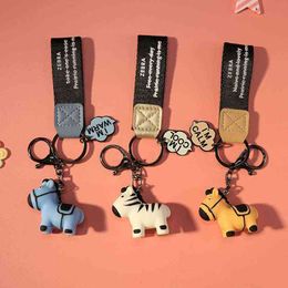 Keychains 2022 New Cute Pony Keychain Creative Couple Printing Bag Pendant Fashion Trend Car Key Chain Men Women Festival Gift Keyring T220909