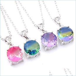 Pendant Necklaces 12Pcs Wedding Jewelry Gift Round Cut Bi Color Tourmaline Gems 925 Sterling Sier Necklace Pendant With Drop Delivery Dhfci