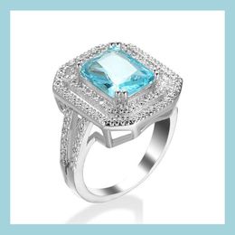 With Side Stones Fashion Simple Design Huge Square Blue Zircon Rings For Women Wedding Engagement 6 Pcs Drop Delivery 2021 Jewelry Lul Dhu10