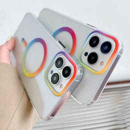 Magnetic Rainbow Phone Cases For iPhone 14 Pro Max Magsafe Wireless Charging Colourful Cover For iPhone 14 Plus 13 Pro Max Cases