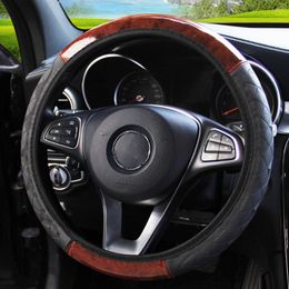Steering Wheel Covers Interior Accessories 4 Colours PU Leather Universal Wooden Pattern Auto Car Cover