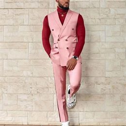 Men's Suits Blazers Custom Made Pink Notch Lapel Vest Pant 2 Pcs Double Breasted Wedding Slim Fit Groom Tuxedo Terno Masculino Prom Blazer Men Suits 220909