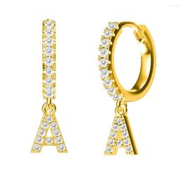 Hoop Earrings Fashion Cubic Zircon Initial A-Z Letter Huggies Gold Color Dainty Alphabet For Women Simple Jewelry 2022