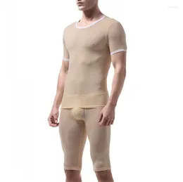 Undershirts Mens Undershirt Thermal Super Thin Men Ice Silk Pants Underwear Sheer T Shirts Long Johns Sleeves Tops Tees Clothes Set