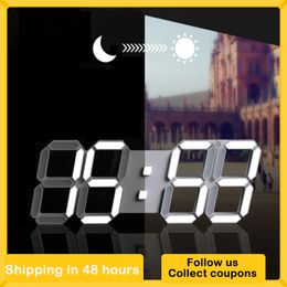 Wall Clocks Digital Wall Clock 3D LED Display Alarm Clocks Kitchen Office Table Desktop Wall Watch Modern Design 24 Or 12 Hour Display Mute 220909